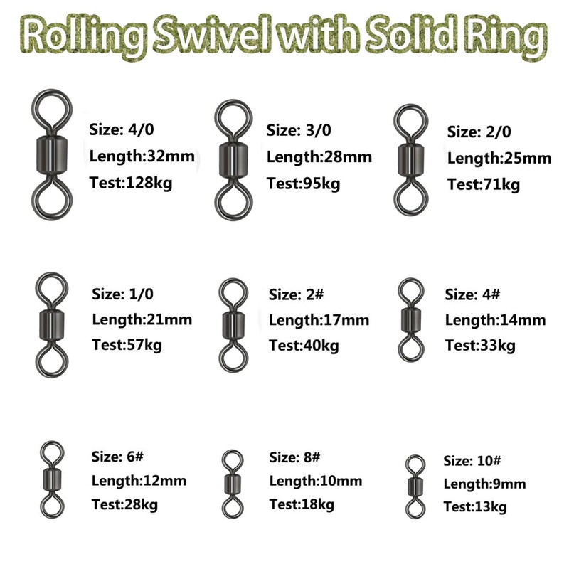 300Pcs/Box Small Size Fishing Rolling Swivel with Solid Ring Fishing
