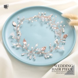 Easedaily Diadema de flores para novia de boda con perlas plateadas, tocado de cristal, para damas de honor, accesorios para el cabello para mujeres y niñas (B-oro rosa)