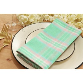 PurpleEssences Tartan Plaid Cloth Napkins - Spring Summer Easter Dinner Napkin - Set of 12-100% Cotton - 18x18 Inch - Reusable Washable - Aqua Green and Blush Pink