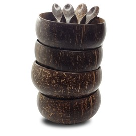VIE Gourmet Coconut Bowls and Spoons, Set of 4