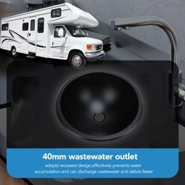 12inch Round Stainless Steel Sink, Single Bowl RV Sink with 1.6inch Drain Port, 10.8inch Installation Hole, Drop in Bathroom Vanity Sink, Small RV Motor Home Sink