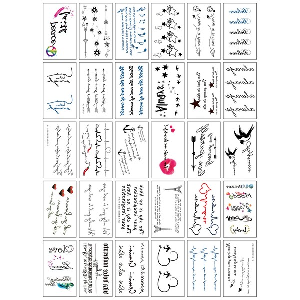 30 Sheets Tiny Waterproof Temporary Tattoos Moon Stars Constellations Music Compass Words Lines Flowers for Children Adults Men and Women (U30)