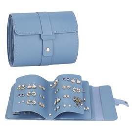 LETURE PU Leather Travel Jewelry Earring/Stud Organizer Case, Travel Portable Book Design Jewelry Case for Ring, Pendant, Stud Earring, Necklace, Bracelet Organizer Storage Holder Boxes (Blue)