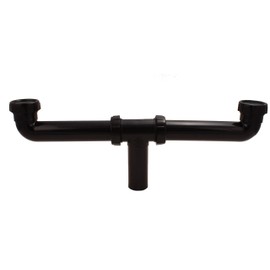 1-1/2" PVC Center Outlet Waste For Kitchen Double Bowl Sink, Black - PlumbUSA