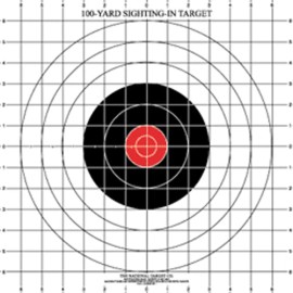 National Target ST-3 100 Yard Rifle Sighting-In Target on White Paper with 1" Grid (25 Targets) - Black w/Red Center