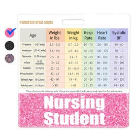 Plifal Nursing Student Badge Buddy with Pediatric Vital Signs Badge Card - Peds Nurse Essentials Accessories for Graduation Work, Pink Horizontal Temperature Weight Check Flash Card Cheat Sheet