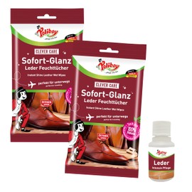 Poliboy Instant Shine Leather Wet Wipes - Leather Cleaning Wipes for Travel - For Shoes and Bags - Instant Care with Gloss Effect - 2 x 10 Wipes - Includes Product Sample - Made in Germany