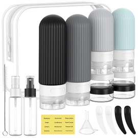 ME.FAN 18 Pack Travel Bottles for Toiletries, TSA Approved Silicone Portable Size Bottle, Refillable Cosmetic Container Kits for Conditioner, Shampoo, Lotion,Face Cream - Grey