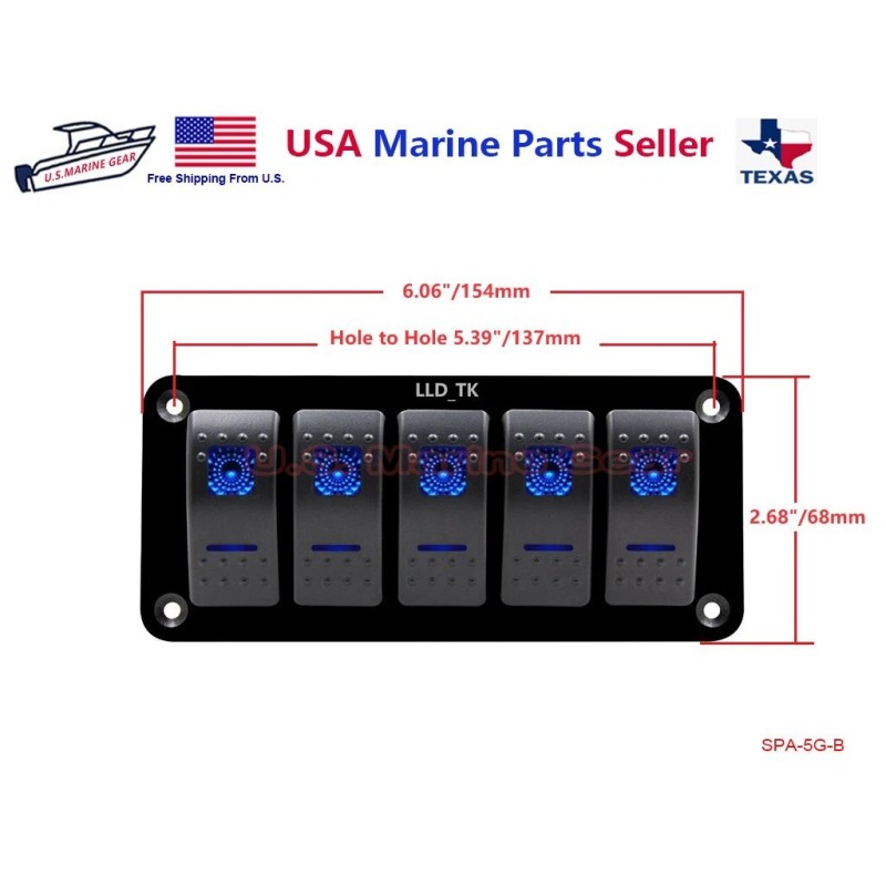 Mear Gear 5 Gang Switch Panel Toggle Rocker Switch Waterproof