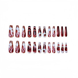 Rose Flower Press on Nails Red Long Coffin Fake Nails with Floral Gradient Designs 24 Pcs Natural Reusable Acrylic Nail Full Cover Stick on Nail for Women Romance WYFHDT