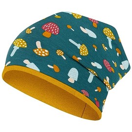Smarilla Boy's / Girls' Autumn Transition Fabric Beanie Hat All-Over Print, Petrol Mushrooms