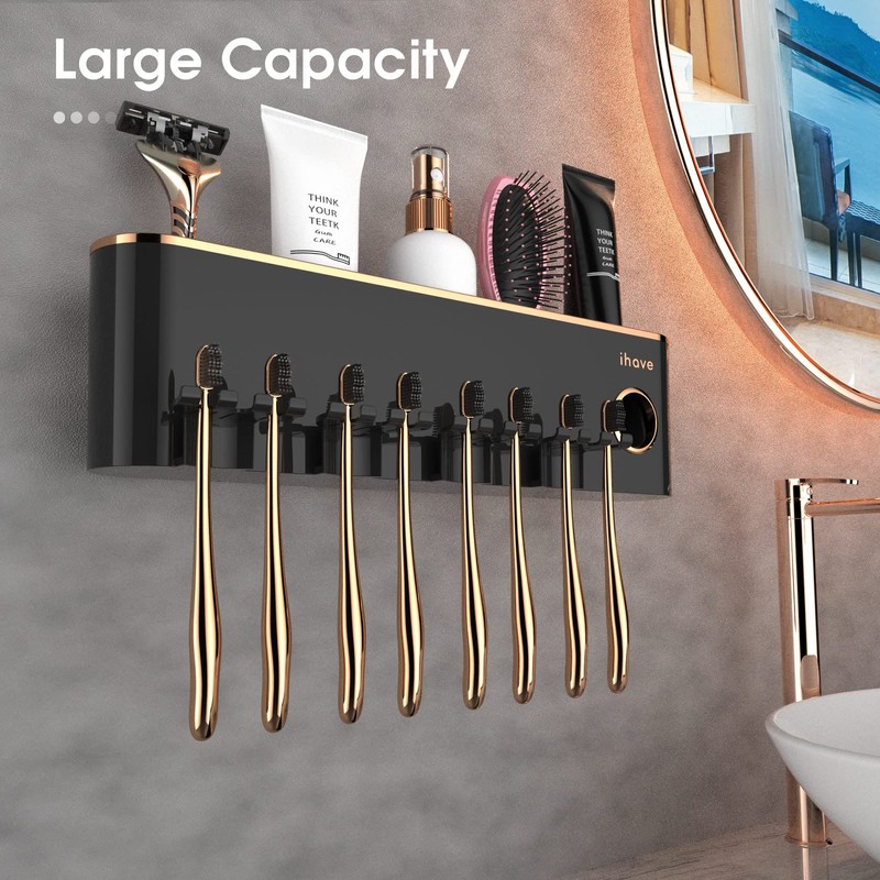 iHave Toothbrush Holders Bathroom Accessories with Toothpaste Dispenser, 4 Cups