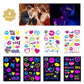 Glow In The Dark Heart Temporary Tattoos,Luminous Neon Valentines Day Temporary Tattoos, Bride Wedding Valentine Heart Bar Party Stickers For Women Men Adults(Neon Heart)