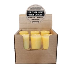Candlestock Pure Beeswax All Natural Votive Candles - Box of 18 Clean Burning Dripless Votive Candles