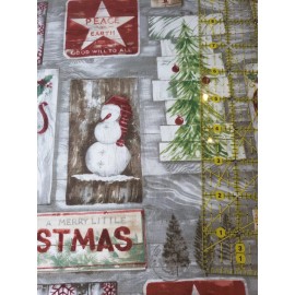 Jo-Ann 100% Cotton Holiday Christmas Art Signs On Wood Fabric FQ Fat Quarter