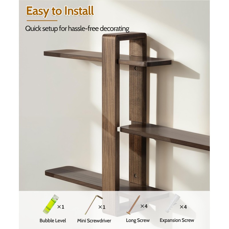 SUMGAR Floating Shelves for Wall Walnut Mounted Shelf Unit for