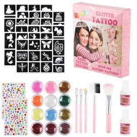 Glitter Tattoos for Kids Tattoo Kit - 160 Temporary Tattoos for Girls, Birthday Gifts for Girls 7 Year Old Girl Gifts Ideas, Fun Girls Gifts for Age 6 8 9 10+
