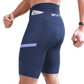 Wulibike - Pantalones cortos de bicicleta para hombre, 4D acolchados para hombre, pantalones cortos de ciclismo y montaña con bolsillos, Azul-2024, XX-Large