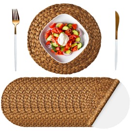 100 Pack Disposable Woven Paper Place Mats Bulk Disposable Braided Rattan Pattern Paper Placemats Round Water Hyacinth Print Paper Placemats Farmhouse Table Placemats for Wedding Decor (Woven)