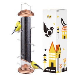 iBorn iBorn Nyjer & Thistle Bird Feeder for Outdoors HangingFinch Feeders for OutsideMetal Tube Bird Feeder 14 Inch with 12 Small Ports,8 Metal Perches,Copper