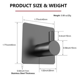 Z-TIISON Adhesive Towel Hook 8Pack Matte Black, Modern Style Stainless Steel Wall Hooks Stick for Clothes, Hat, Towel Robe Hook Rack Wall Mount, Thicken Holder for Home Bathroom Kitchen