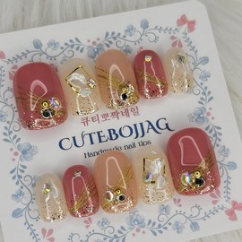Gold Mother-of-pearl Handmade Nail Tips - Oval M / 골드자개 수제네일팁 - 오벌M