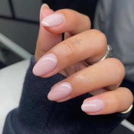 Dusty Pink Nails Press on, Natural Pink Short Oval Round Press on Nails, SXVME Glue on Nails Short Almond Fake Nails, Best Thick Acrylic False Nails, Solid Colored Stick on Nails for Women 24Pcs
