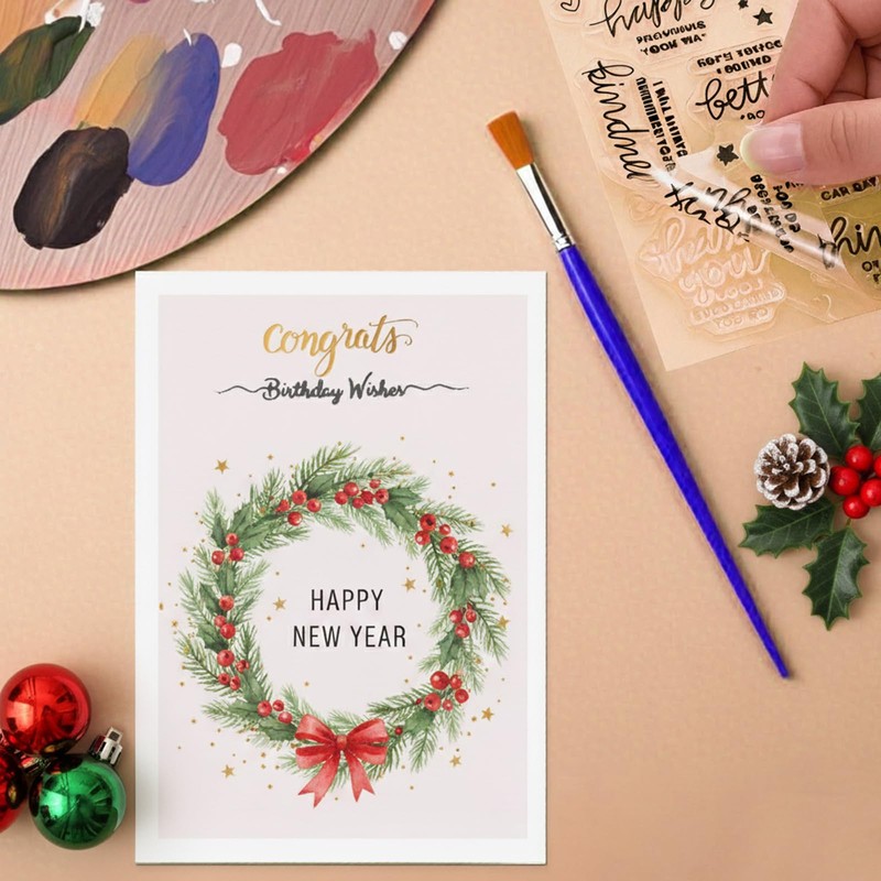 Outus 4 Pcs Merry Christmas Words Clear Stamps Blessing Sentiment