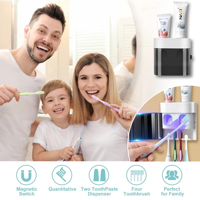 GFWARE Toothbrush Holder Toothpaste Dispenser Wall Mounted with Cover, 4