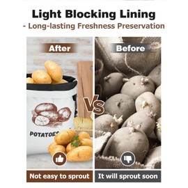 Potato Onion Storage Bag, Blackout Reusable Potato Keeper 16.5”x 11.8” Sprout-Free 10LB Capacity Potato Onion Storage Container with Side Zipper, 2Pack