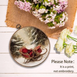 Yorhifa Vintage Christmas Sleigh Framed Wall Art, Christmas Round Wall Art, Rustic Winter Snowy Round Walls Decor, Farmhouse Retro Xmas Sleigh Circle Canvas Artwork Hanging Decor, 10x10in