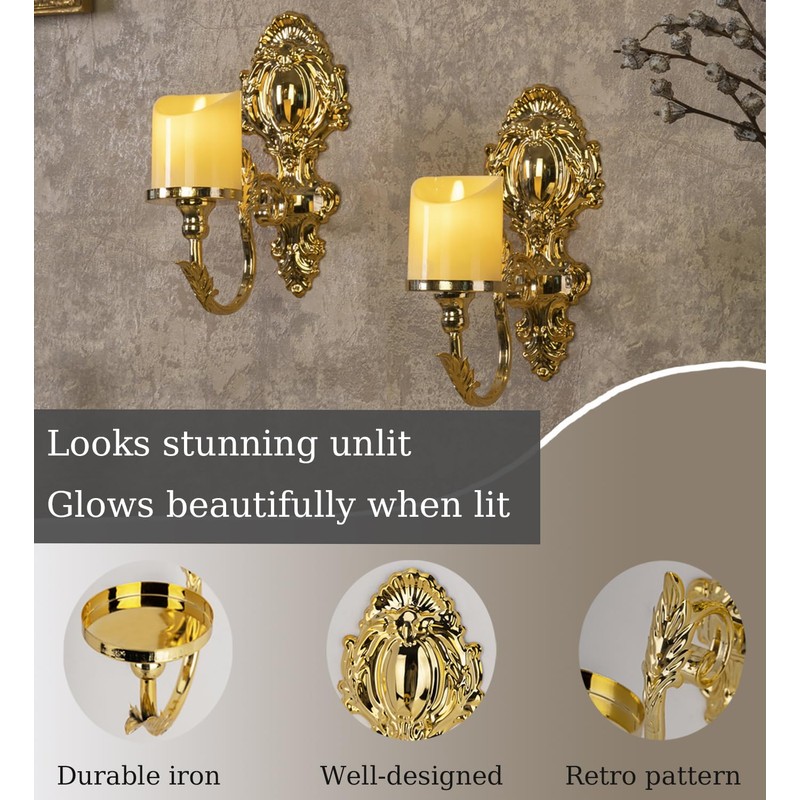 Gold Candle Sconces for Tapered Candlestick,Pack of 2, Gold Candle