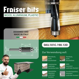 Fraiser® Flush cutter trimming cutter with 12 mm top bearing for wood, derivatives and laminate edges for hand router and router table up and downcut