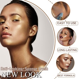 Polvo De Hadas Body Brighten Glitter Patting, SayingArt Fairy Highlight Face Powder 3D Natural Shiny Stick with Sponge High Gloss for Body Face Hair Women Summer - Brown