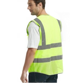 VICRR High Visibility Safety Vest with Reflective Strips, 9 Pockets Zipper Front, Construction Work Vest (Mesh Yellow, l)