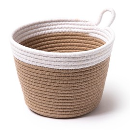 Home Storage Basket | Eco Cotton Rope Woven Material | Medium Size 25x18cm Organiser Basket | Hanging Kitchen Basket | Clothes & Shoe Basket | Toy Storage (1)