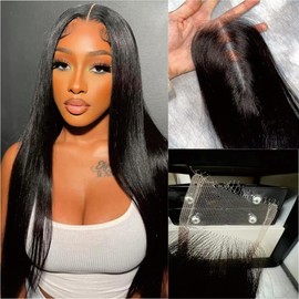 NIKISS 2x6 HD Lace Closure Skinlike Real HD Lace Closure Only, 0.095mm Ultra-thin Invisible Lace Pre Plucked Hairline Straight Human Hair Bleached Knots 22 Inch