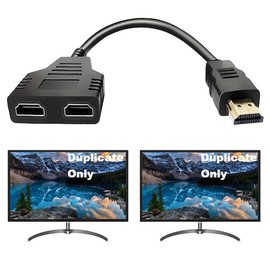 Hdmi Splitter 1 in 2 Out Adapter Cable -HDMI Splitter Male to Dual HDMI Female 1 to 2 Way for HD, LED, LCD, TV, Support Two The Size Same TVs at The Same Time Mirror Only Can't Extend Displa