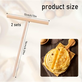 Wooden Crepe Spreader and Spatula Set,2 Piece Wood T-Shaped Pancake Batter Tool,Crepe Spreader Wooden Crepe Maker, Natural Beechwood Crepe Spatula for Crepes for Pancakes