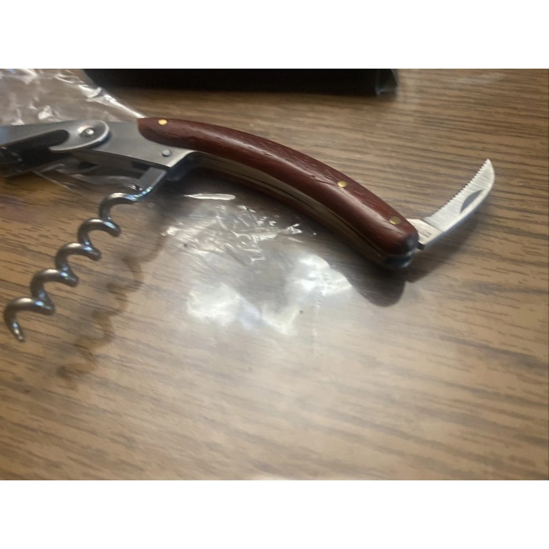 DRINKS Corkscrew Wine Bottle Opener Waiters Key Wood Double Hinged