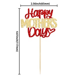 24 piezas de decoración para magdalenas para el día de la madre, diseño de feliz día de la madre, color rojo y dorado con purpurina, decoración para tartas de fiesta de cumpleaños de la madre