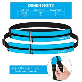 Proworks Sports Running Belt Bag with Adjustable Waist Strap, Twin Zipper Storage Pouch & Reflective Strip | Compatible with Most Phones Models - Blue - Large - 34" - 53"