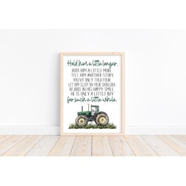 Hold Him a Little Longer Watercolor Green Tractor Farmhouse Rustic Barnyard Farm Nursery Decor Unframed Print