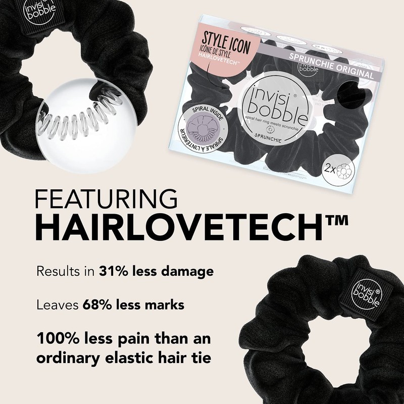 invisibobble Sprunchie Spiral Hair Ring - True Black- 2 Pack