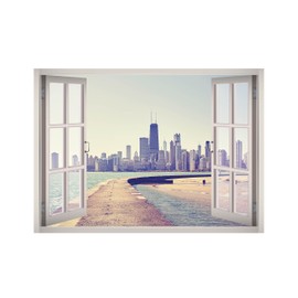 Willis Tower Chicago View Window 3D Wall Decal Art Removable Wallpaper Mural Sticker Vinyl Home Decor West Mountain™ W162 (Small (24''W x 17''H))