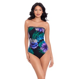 Miraclesuit Women's Swimwear Flora Aura Avanti Strapless Underwire One Piece Swimsuit, Black/Multi, 14