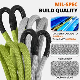 Kinetic Recovery Tow Rope 1-1/8" x20ft Offroad Snatch Strap 48000lbs Heavy Duty Towing Straps Kit for Trucks SUV UTV ATV Tractor Car Jeep - Solid ArmyGreen