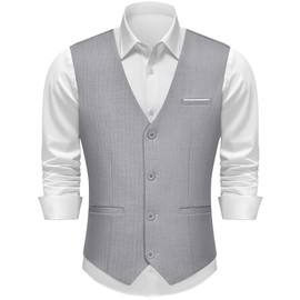 MAGE MALE Men's Suit Vests Herringbone Pinstripe Dress Vest Casual Business Waistcoat Vest