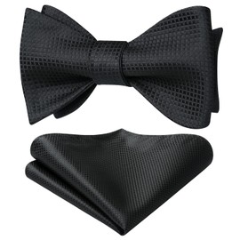 HISDERN Bow Ties for Men Self Tie Black Check Plaid Bow Tie and Pocket Square Bowtie Formal Tuxedo Wedding Stain Bowties Handkerchief Set