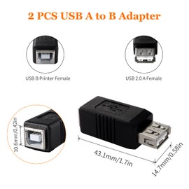 KUOQIY 2 Stücke USB A auf B Adapter, USB 2.0 A Weiblich zu B Drucker Weiblich Konverter, für Drucker, Scanner, Faxgerät, Mehr